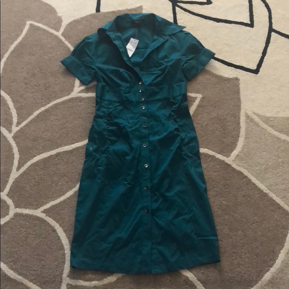 New Express Teal blue Green Shirt Dress 0